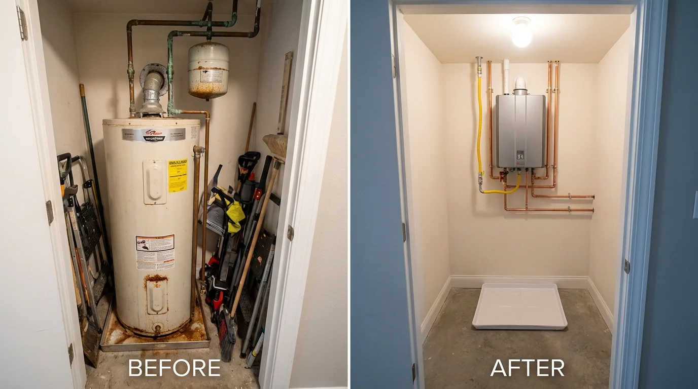 Tank water heater versus wall-mounted tankless unit comparison for Utica, OH homeowners